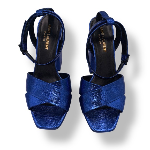 Saint Laurent Metallic Blue Platform Sandals (Size 37) - Picture 9 of 12